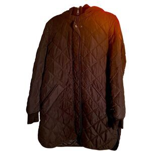 DKNY Women's Black Hooded Diamond Quilted Zip/Snap Front Coat Size Medium